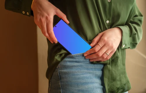 Google Pixel 6 mockup in the woman’s pocket