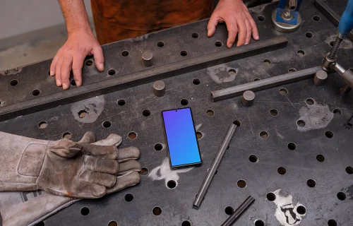 Google Pixel 6 mockup on an iron table