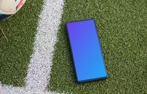 Google Pixel 6 mockup on the soccer field