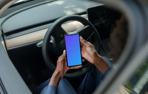 Google Pixel mockup in businesswoman hands