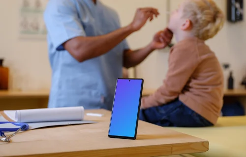 Google Pixel mockup in the professional medical environment