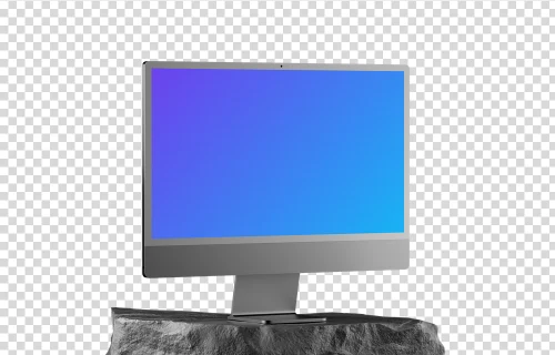 iMac 24 inch Mockup on Textured Rock Base with Isometric View