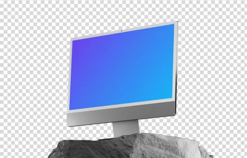 iMac 24 Mockup on a Textured Rock Base with Dramatic Lighting