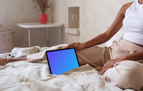 iPad Air mockup in a cozy bedroom setting