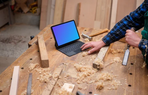 iPad Air mockup in wooden environment