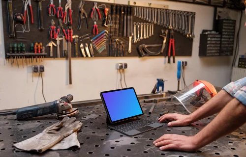 iPad Air mockup in workshop