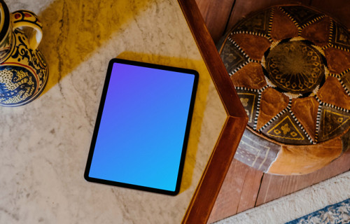 iPad Air mockup on a brown table