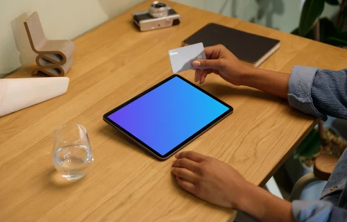 iPad Air mockup on a wooden desk