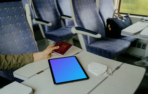 iPad Air mockup on train table 