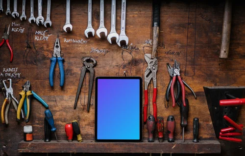 iPad Air mockup placed in a tool rack.