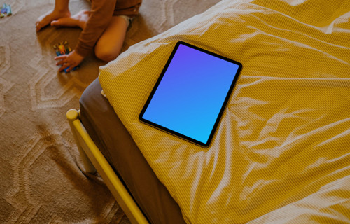 iPad Air mockup placed on a bed