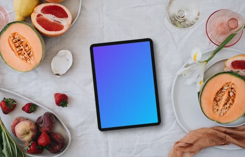 iPad mockup complété par un décor sur le thème du mariage