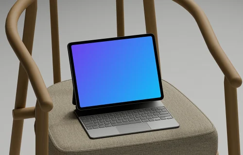 iPad Pro mockup on modern wooden chair