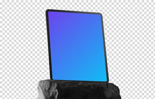 iPad Pro mockup on textured rock base with dramatic shadow