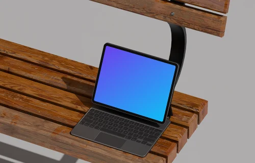 iPad Pro mockup on wooden bench