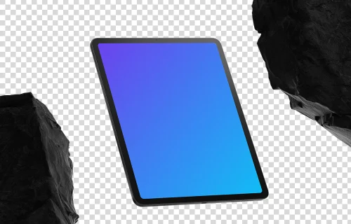 iPad Pro mockup with rock elements and dynamic shadows