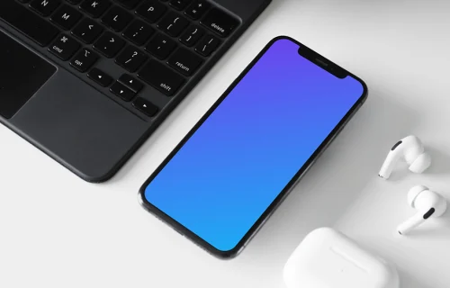 iPhone 12 mockup con AirPods