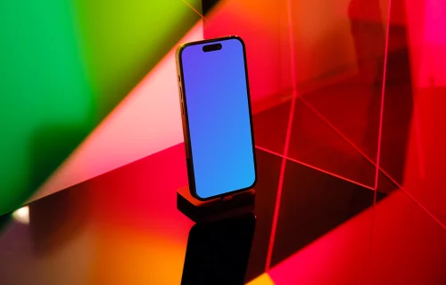 iPhone 14 Pro mockup with colorful background