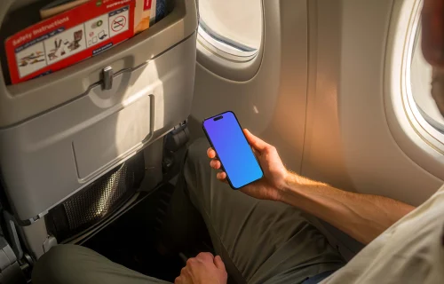 Free iPhone 14 Pro on a Plane Mockup