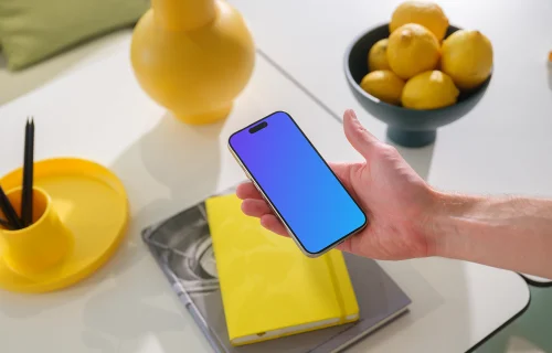 iPhone 15 Pro mockup in a vibrant creative setting