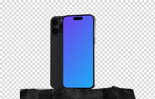 iPhone 15 Pro mockup on textured rock platform