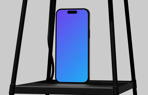 iPhone 16 mockup on a metal stand