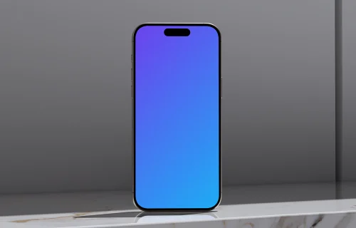 iPhone 16 mockup on marble platform