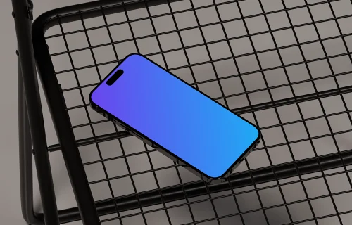 iPhone 16 mockup on metal grid pattern