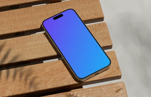 iPhone 16 mockup with shadows on wooden slats