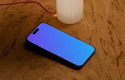 iPhone 16 mockup with wooden texture