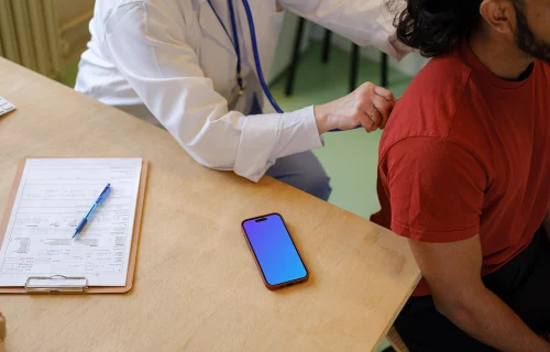 iPhone mockup in professional medical environment