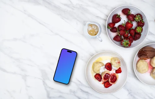 iPhone mockup en la cocina minimalista