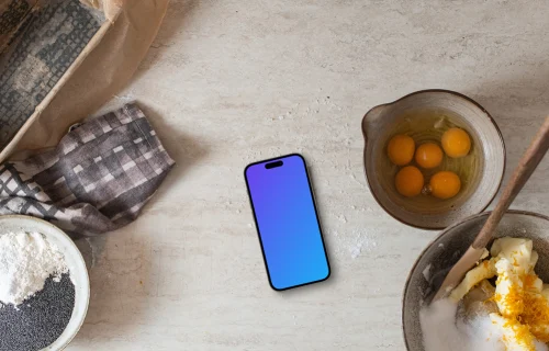 iPhone mockup en la cocina moderna
