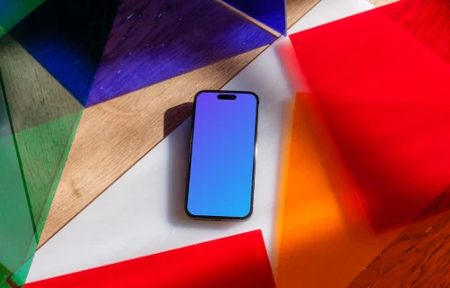 iPhone mockup on bright colorful background