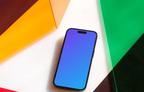 iPhone mockup on multicolored background