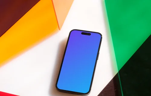 iPhone gratis mockup sobre fondo multicolor