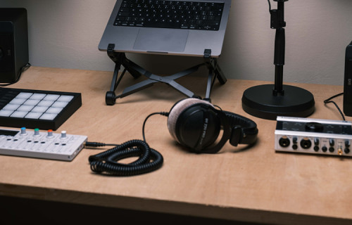 Laptop Mockup in the music studio