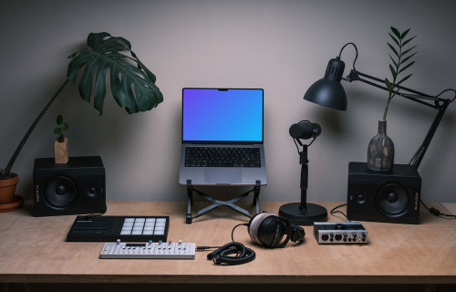 Laptop Mockup in the podcast studio