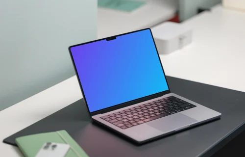 MacBook Pro 14 mockup on a modern office desk