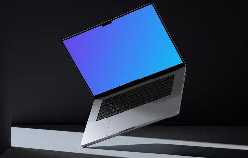MacBook Pro 16 inch mockup floating over dual-tone backdrop