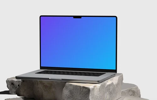 MacBook Pro 16 inch mockup on textured stone blocks