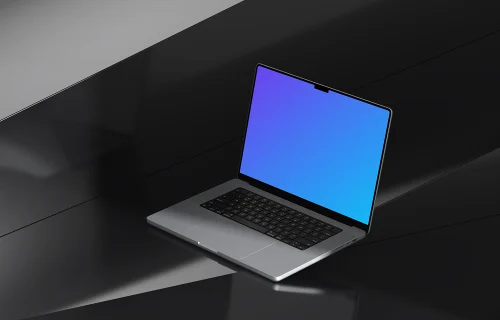 MacBook Pro 16 Mockup on a Glossy Black Surface