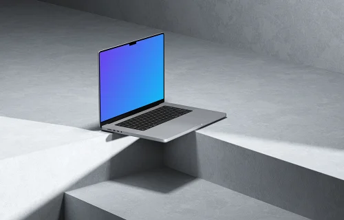 MacBook Pro 16" Mockup on geometric gray steps