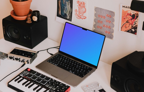 MacBook Pro in the podcast studio