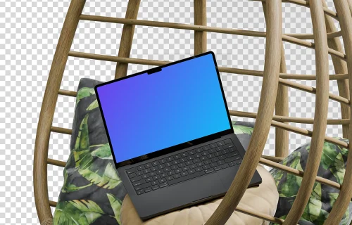 MacBook Pro mockup in a cozy hanging chair