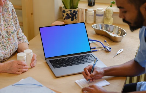 MacBook Pro mockup in the professional medical environment