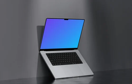 MacBook Pro mockup on a sleek gray desk