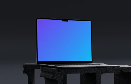 MacBook Pro mockup on concrete blocks