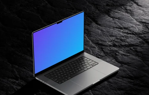 MacBook Pro mockup on dark stone texture