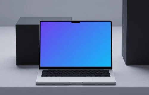 MacBook Pro mockup on geometric gray background